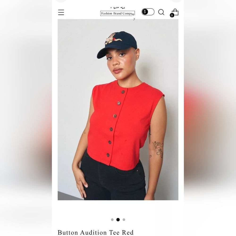 Fashion Brand Company Red Audition Top, Mother Of Pearl Button Down